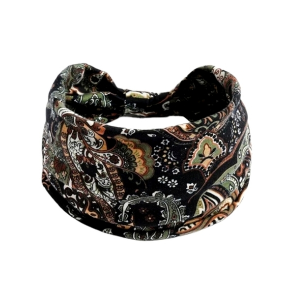 Boheme Accessories Olive Black Paisley Bohemian Headband Wide Style